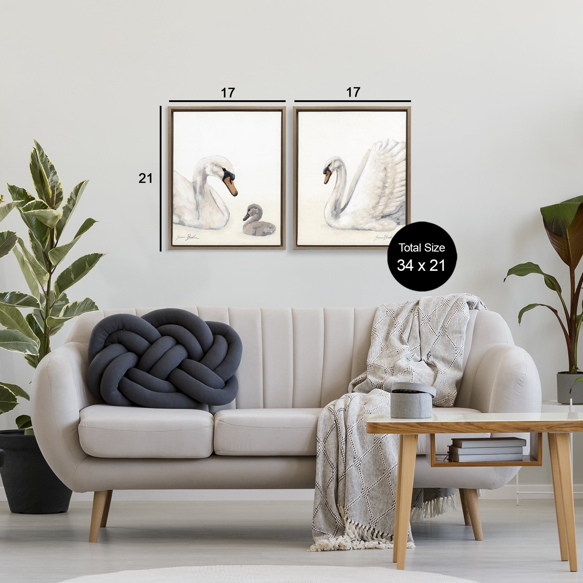 Stupell Industries Graceful Swan & Cygnet 2 Piece Brown Framed Floater Canvas Set, design by Sara Baker