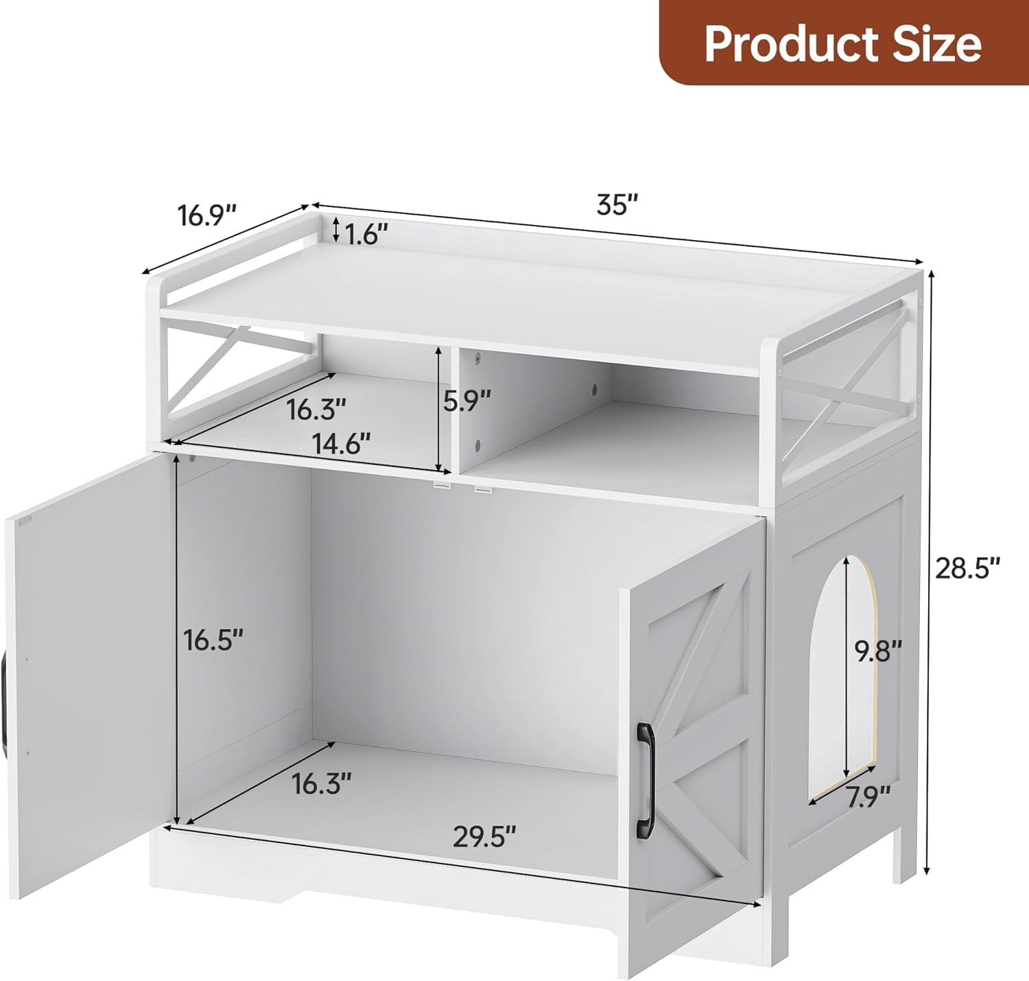 SELOOYE Cat Litter Box Enclosure, Ultra-Large Hidden Litter Box Furniture with 2 Open Drawers, Pet House, Fit Most of Litter Box, White