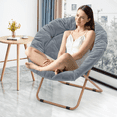 thumbnail image 4 of Monibloom Round Folding Faux Fur Saucer Chair w/ Removable Headrest, Comfy Moon Chair, Metal Frame, for Adults Indoor Use (Gray, Set of 2), 4 of 10
