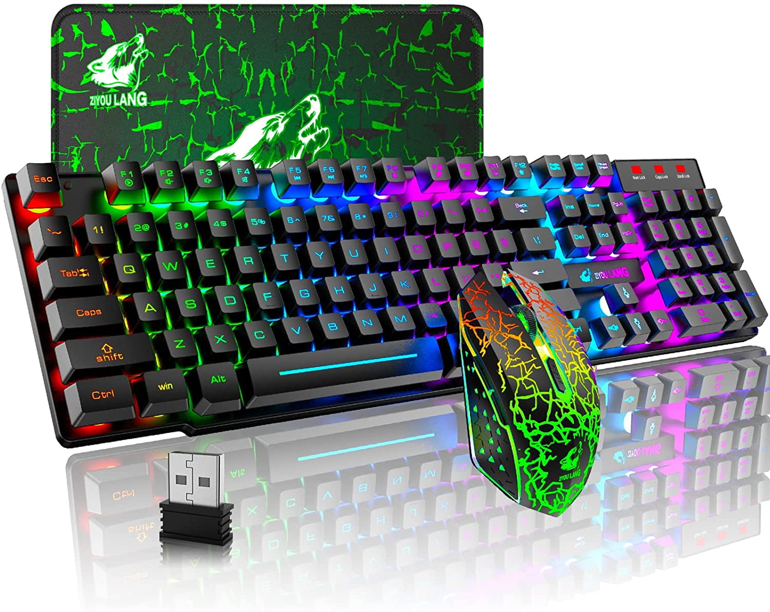 Vaccineren Voorouder jeugd T3 Wireless Keyboard Mouse Combo, USB/Type C Dual Receiver Rainbow Backlit  2.4G Rechargeable Mechanical Feel Gaming Keyboard, 2400DPI 6 Buttons  Optical Rainbow LED Gaming Mouse, Free Gaming Mouse Pads - Walmart.com