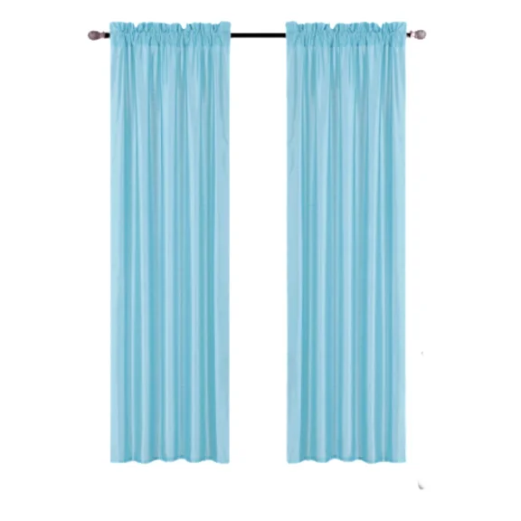 Gorgeous Home Linen MR2 Faux Silk Semi-Sheer Window Curtains 2-Pack Light Blue 84" L