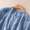 thumbnail image 7 of Embroidered Cotton Linen Blouse Solid Blouses Mexican Blouse Flowy Embroidered Peasant Tops Henley Neck Summer Shirts Cotton Linen Top Flowy Shirts Cotton Linen Blouse Tunic Blouse Blue L, 7 of 7