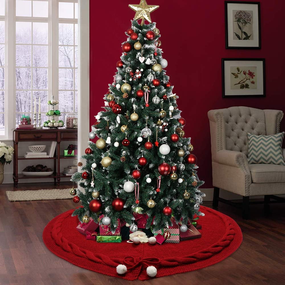 Christmas Tree Skirt, 48 inches Luxury Knit Christmas Tree Skirt ...
