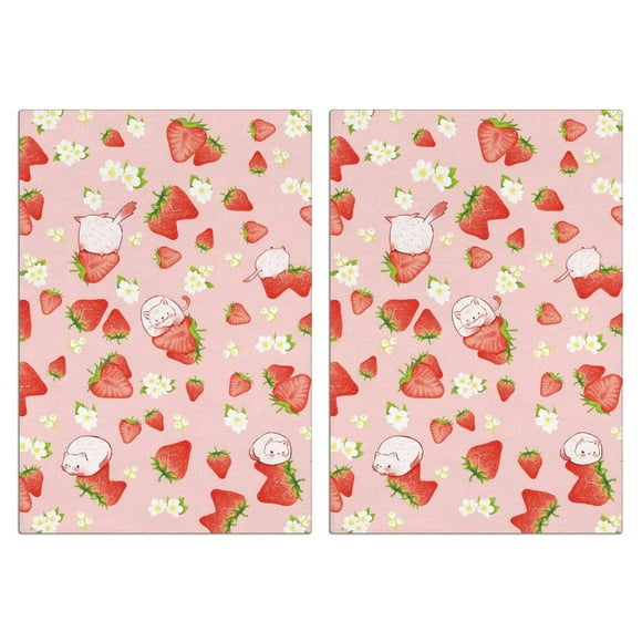 Fresh Strawberry Print Kitchen Towels Set of 2, Super Absorbent Dish Drying Cloths - Cute Fruit Pattern Towels for Baking, Cooking and Country Kitchen