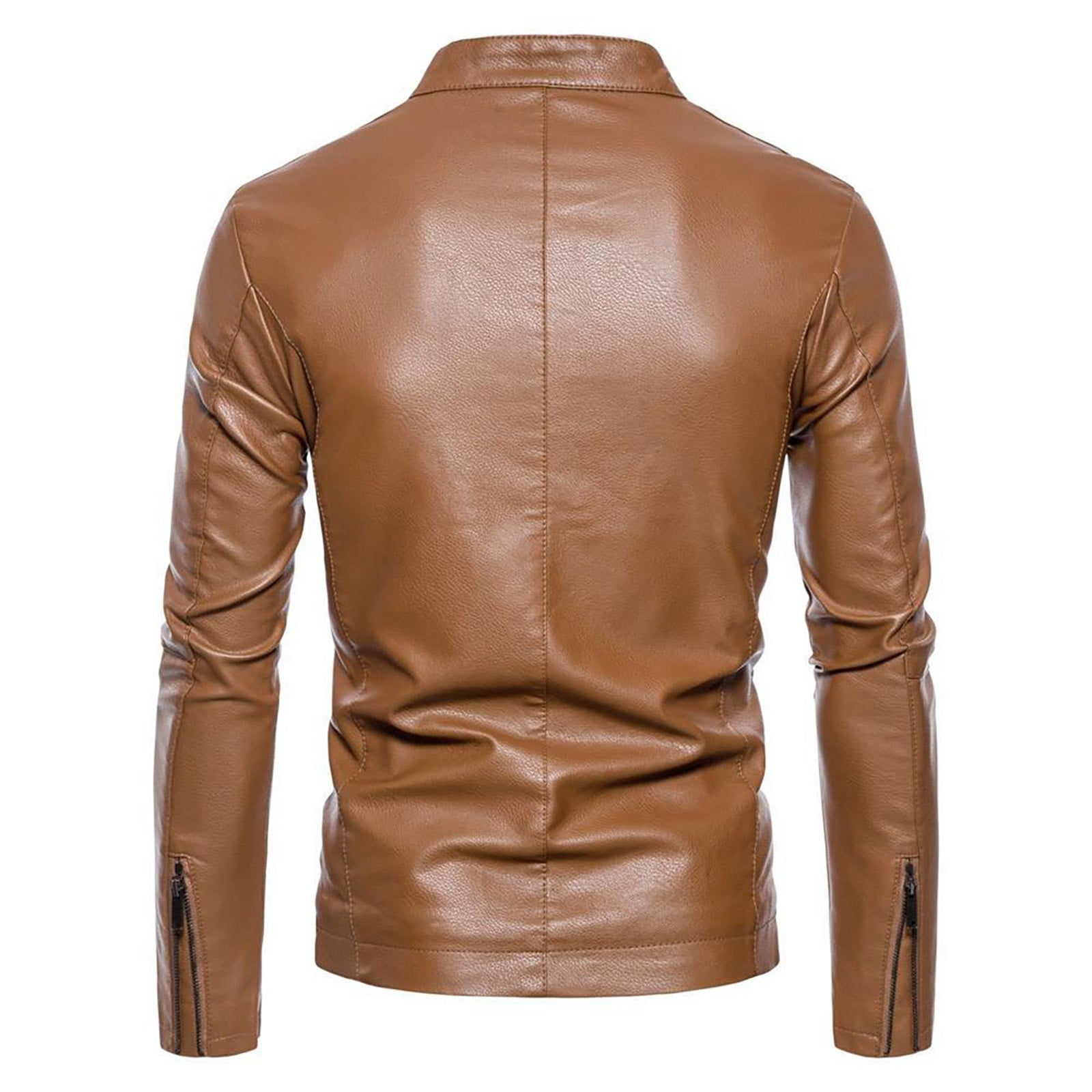 Maoxin Mens Leather Jacket Men's Stand-up Collar Leather Biker Padded Jacket Large Size Fashion Casual Jacket Leather Jackets for men Khaki 2XL
