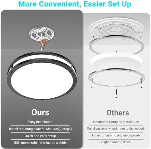 10" Flush Mount Ceiling Lights, 18W Dimmable LED Ceiling Light 3000K-6500K Adjustable, Black Lighting Fixture for Closet Kitchen Hallway Bathroom-2 Pack, Black