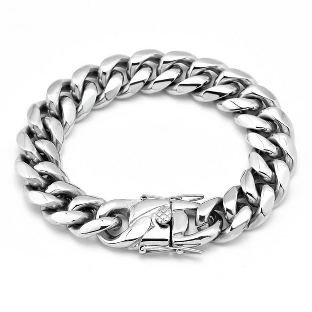 Pulsera de acero inoxidable para hombre, cadena cubana de peso pesado, 63 g