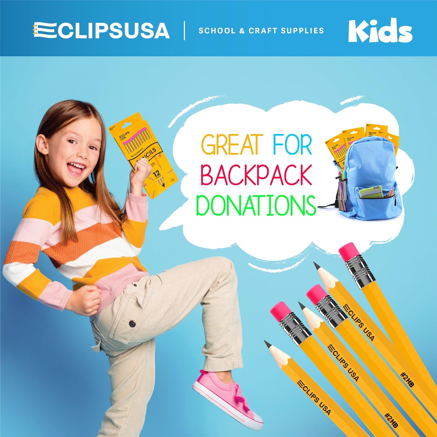 E-CLIPS USA #2 Pencils, HB Graphite Woodcased Pre Sharpened Pencils, 24 Boxes