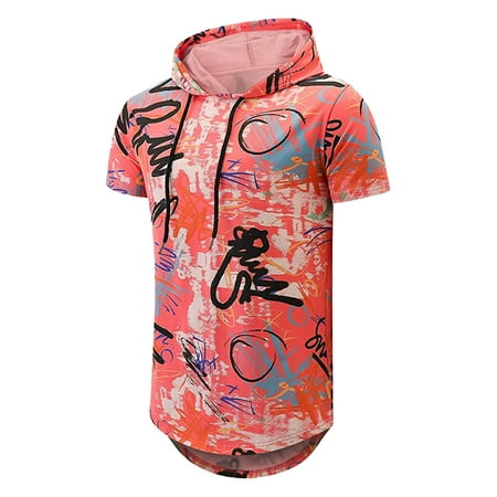 

Pianpianzi Scrub Pants Men J Mens Short Sleeve Shirt Pullover Mens Fashion Sports Fitness Outdoor 3D Digital Printed Hooded T Shirt Short Sleeve Shirt Top Blouse