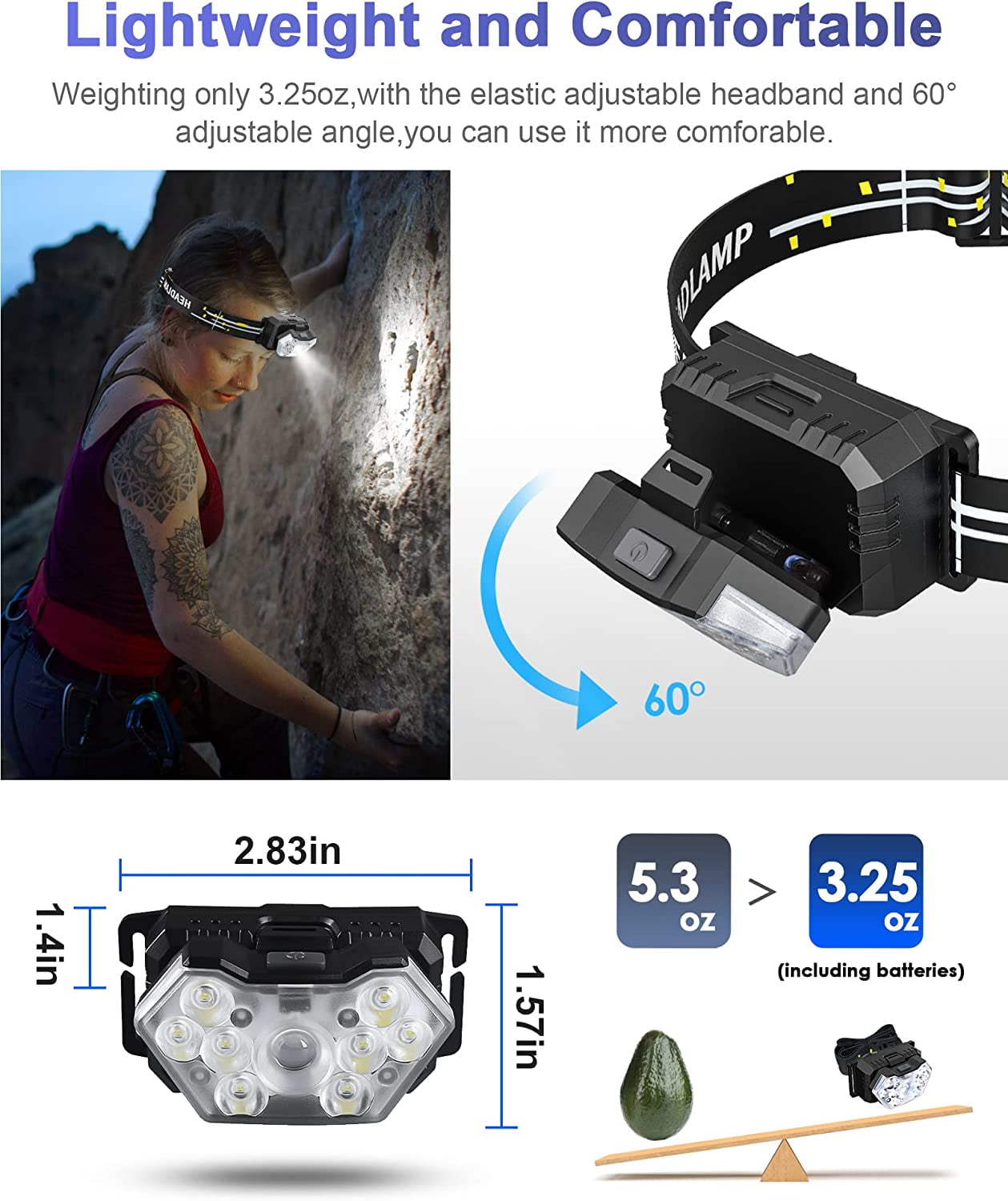2000 Lumen 9 LED Headlamp 2 Pack, Ultra Bright Head Lamp with 6 Modes, IPX5 Waterproof Light, Lightweight Flashlight for Running Night-Walking Camping, AAA Batteries Included