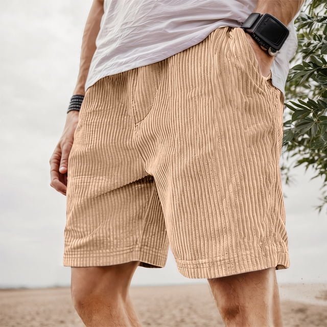 Retro Corduroy Casual Shorts with Embroidered Logo and Adjustable Drawstring for Everyday Comfort and Modern Style