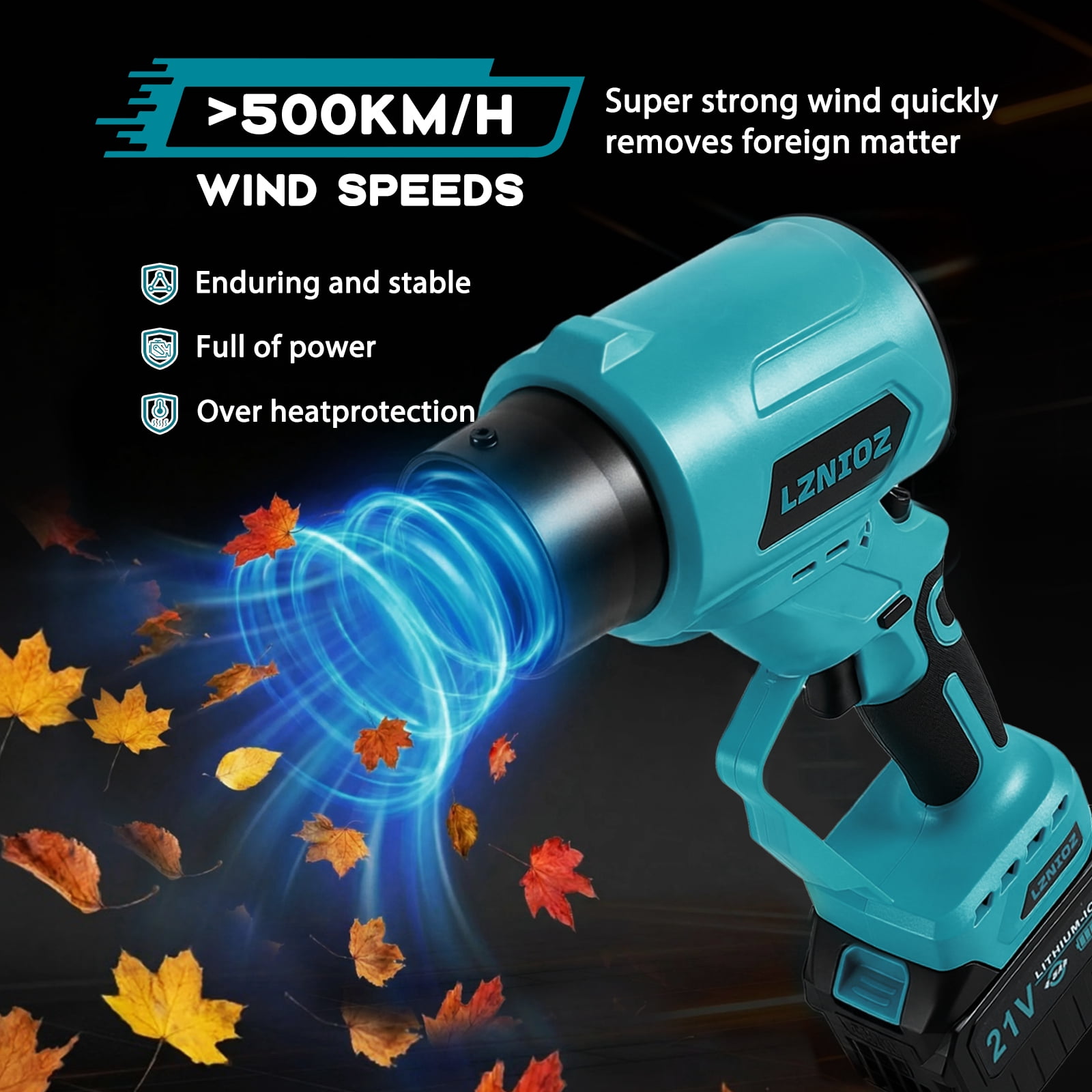 Cordless Leaf Blower, 3-in-1 Brushless Blower Vacuum, 21V 4.0Ah 2 Batteries, 300MPH 580CFM for Yard Cleaning, Blue