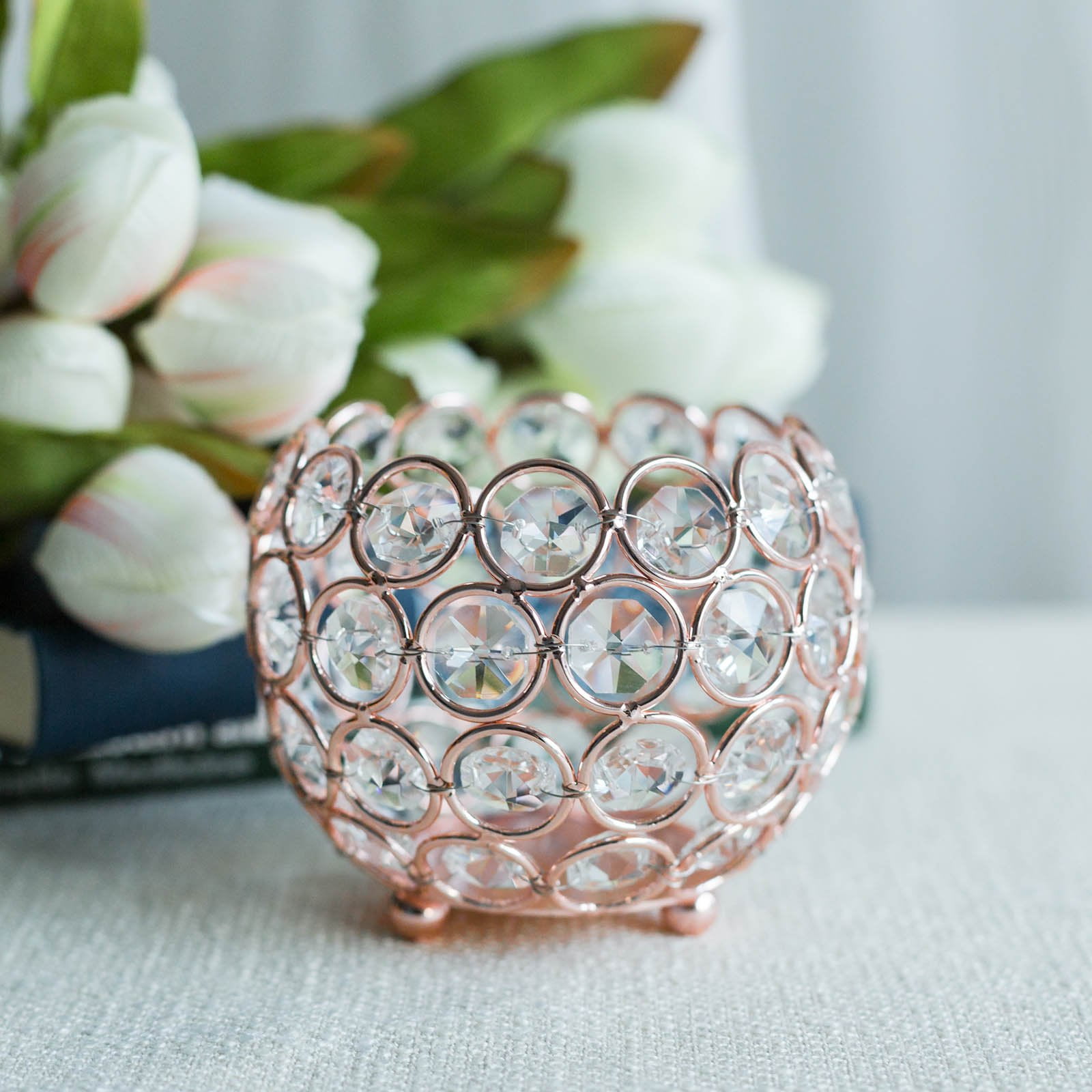 Efavormart Rose Gold Crystal Beaded Votive Tealight Wedding Crystal