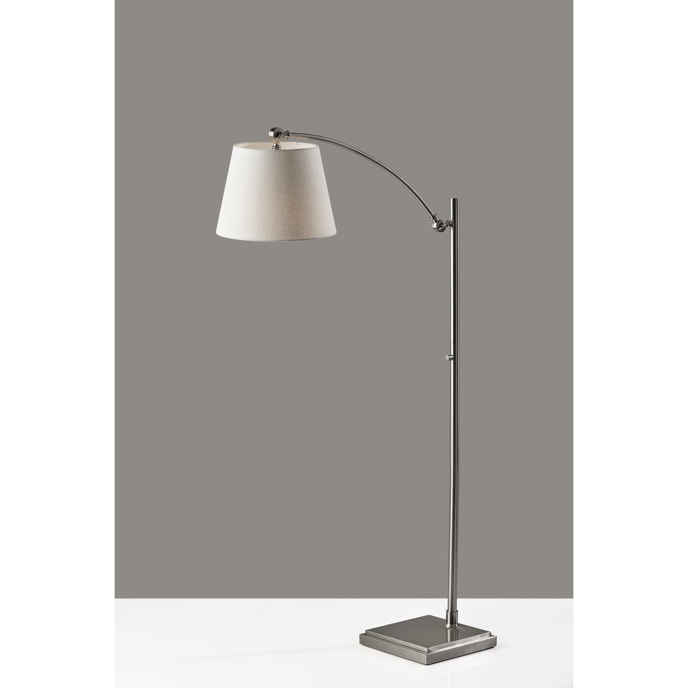 Adesso York Floor Lamp, Antique Bronze, Beige Textured Fabric Shade