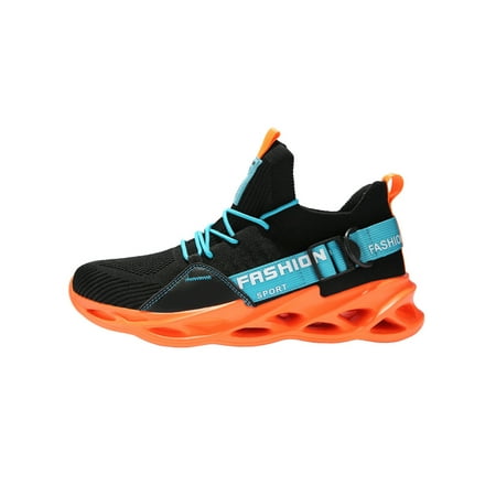 

Tenmix Unisex Sneakers Mesh Athletic Shoes Blade Trainers Lace Up Flats Womens Comfort Breathable Casual Sneaker Black Orange 8.5