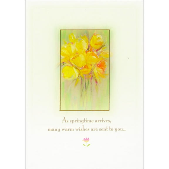 Designer Greetings As Springtime Arrives: Yellow Watercolor Flowers in Rectangular Frame Easter Card