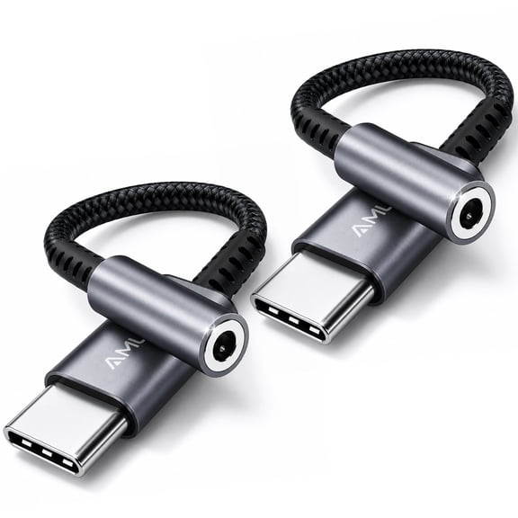 Amurx 2 Pack USB-C to 3.5mm Headphones Adapter with DAC Chipset, USB C to Aux Audio Dongle Cord, Headset Jack Converter