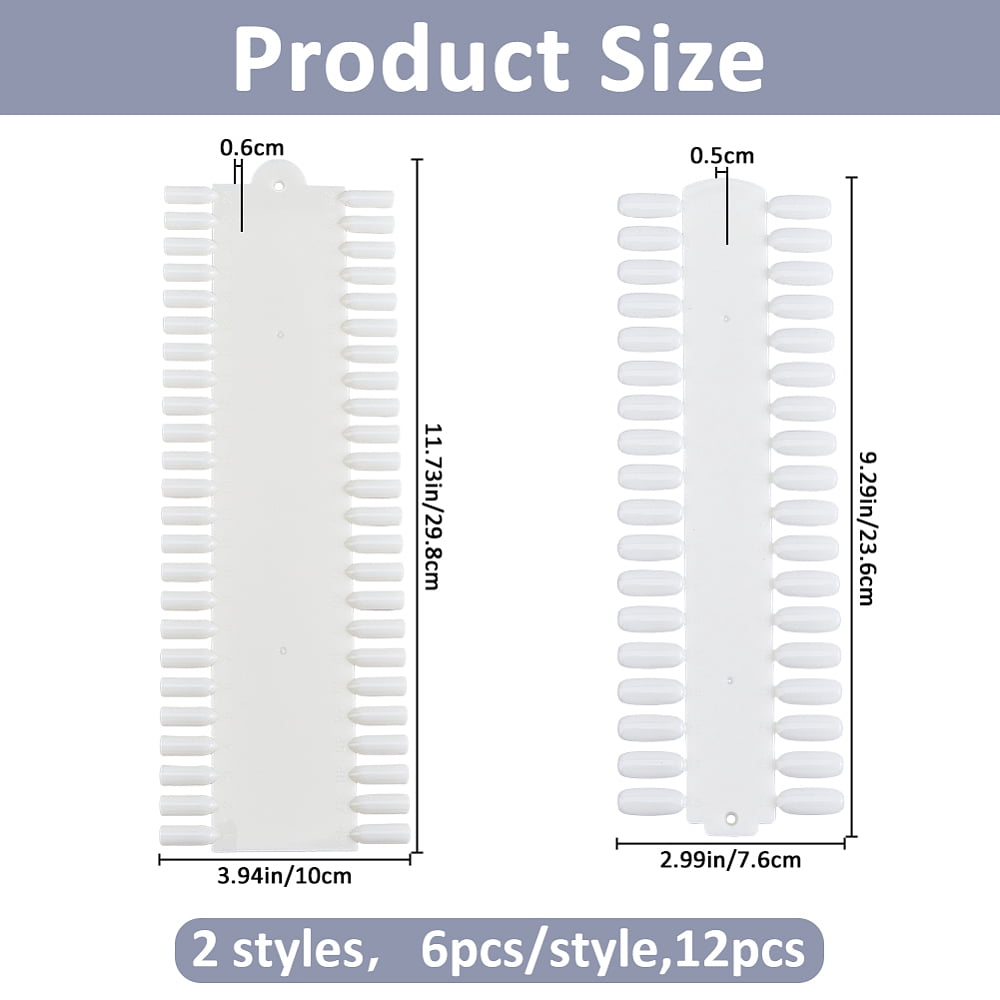 12Pcs 2 Styles Plastic 48 Nail Tips Display Board for Nail Art Design Pattern Practice White 236-298x76-100x5-6mm 6pcs/style