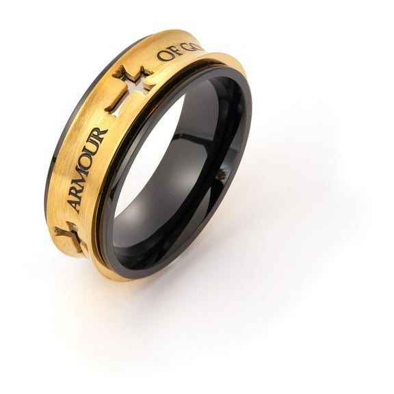Spirit & Truth Jewelry 352068 4 Cross Spinner Armour of God Ring, Gold - Size 10