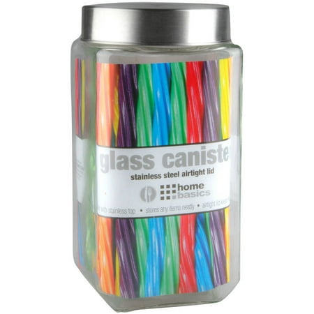 Home Basics Glass Square Canister with Steel Lid