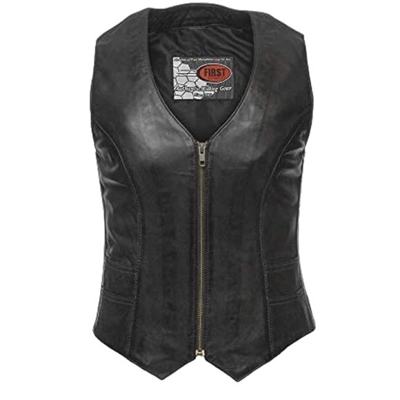 First Mfg Co - Savannah - Women's Motorcycle Biker Riding Black Leather Vest - 5X Large - Back Lacing