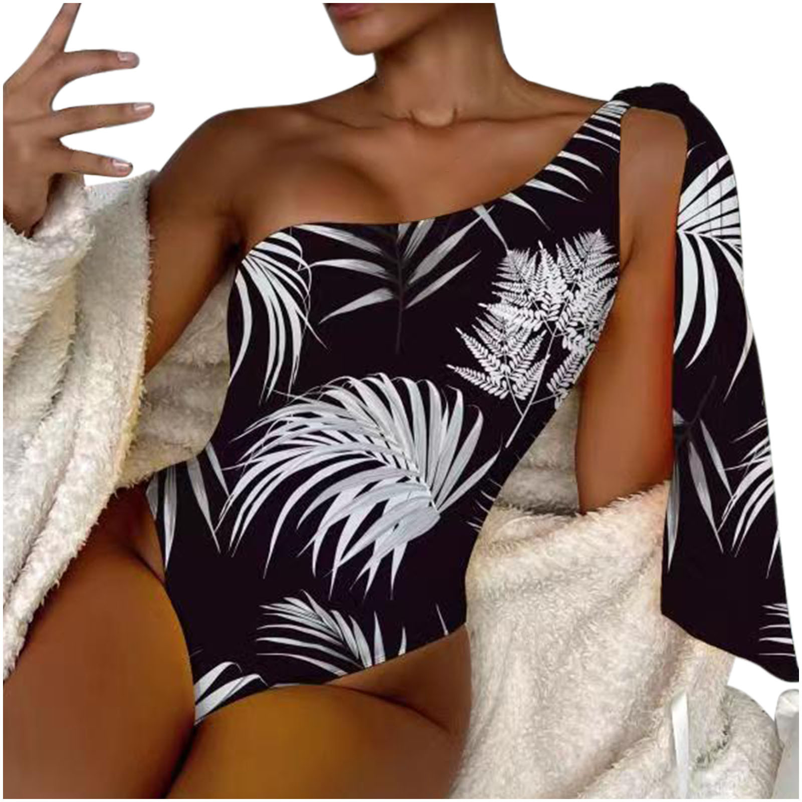 REORIAFEE Women One Piece Swimsuit Tummy Control Bathing Suits Color  Matching Bikini Backless Monokini Sloping Shoulder Beachwear Y2k Clothing  Black M