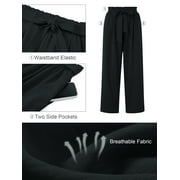Chiclily Womens Wide Leg Pants with Pockets Lightweight High Waisted Adjustable Tie Knot Loose Trousers Flowy Summer Beach Lounge Pants, US Size Large in Black