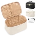 thumbnail image 1 of Cosmetiquera para Maquillaje Pequeña Impermeable, Bolsa de Maquillaje Compartimento, Neceser Mujer Portátil, Cosmetiquera de Viaje Mujer Cuero Duradera Estuche, Bolsa PVC Transparente, Blanco, 1 of 6