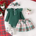 thumbnail image 3 of GYRATEDREAM Newborn Infant Girls Fall Winter Clothes 3 Piece Skirt Set Toddler Baby Ribbed Ruffle Long Sleeve Button down Romper & Plaid Skirts Dress with Bowknot & Headband Outfits for 0-18 Months, 3 of 8