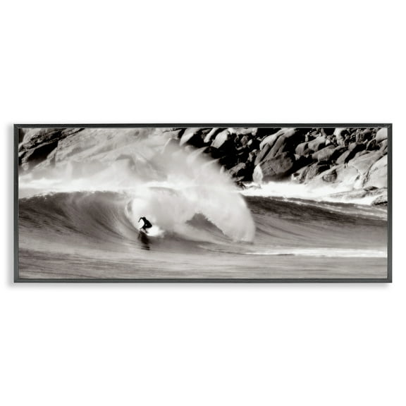 Stupell Industries Surfing Reef Break Coastal Photography Black Framed Art Print Wall Art, 24 x 10