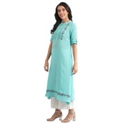 Band Collar Solid Kurta - Atlantis-Medium
