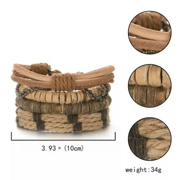 EOEMY 55 Styles Multilayer Leather Bracelets Set Men Braided Bangle Wristband Jewelry-3-4Pcs/Set Khaki