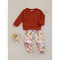 thumbnail image 3 of Qiylii Girl’s Fall Outfit Solid Color Waffle Long Sleeve Tops+Flower Long Pants, 3 of 9