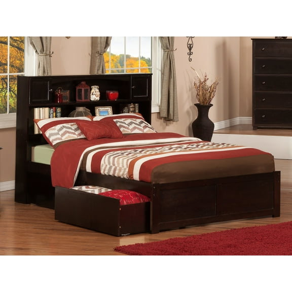 AFI Newport Full Wood Platform Bed with Footboard & 2 Storage Drawers, Espresso