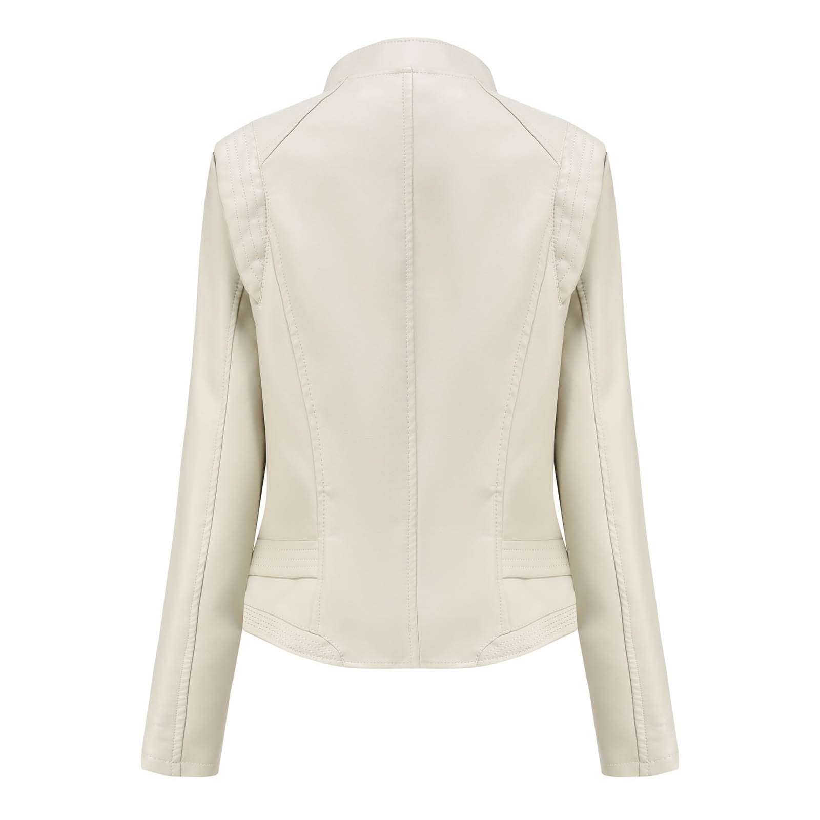 Sokhug Women's Zip Slim Faux Leather Cropped Moto Jacket, Beige