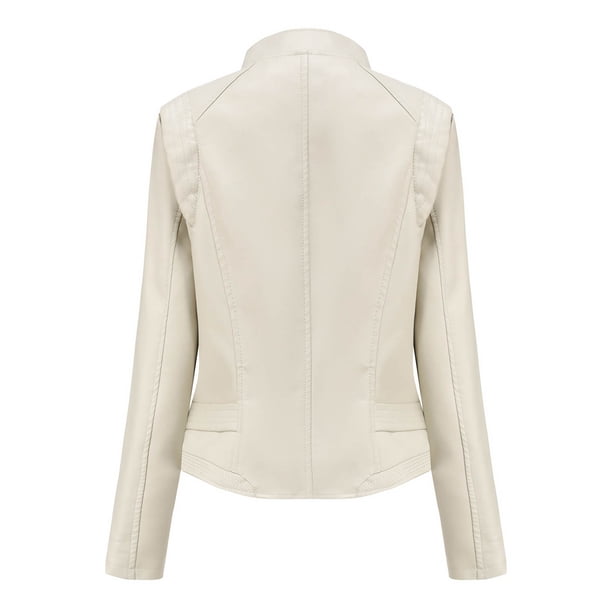 Ashirexll Leather Jacket Women Plus Size Solid Color Long Sleeve