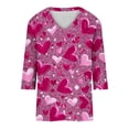thumbnail image 5 of TaTaai Women Loose Casual V-Neck Pullover Top Valentine's Day Random Print 3/4 Sleeve Stylish Ladies Daily Outdoor Wear No Fading Soft Comfortable High-Rated Fashion Top Gift, 5 of 5