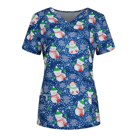 

Women Scrub_Top Working Uniform Blouse Short Sleeve V-Neck Workwear T-Shirt with Pocket Comfy Tops XXL