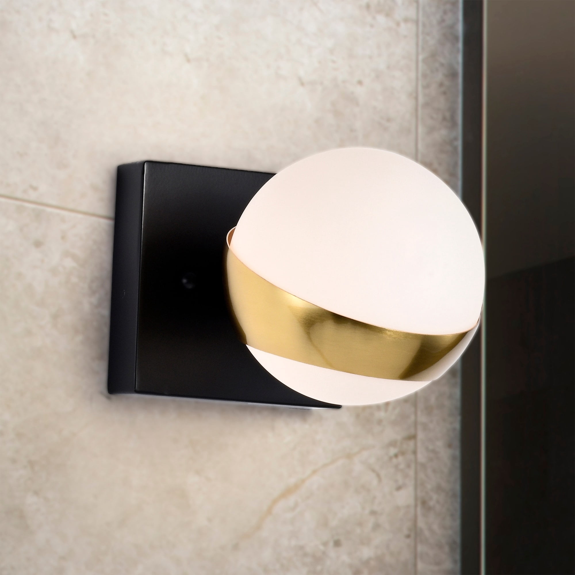 Lona 5 in. 1-Light Indoor Matte Black and Matte Gold Finish Wall Sconce with Light Kit