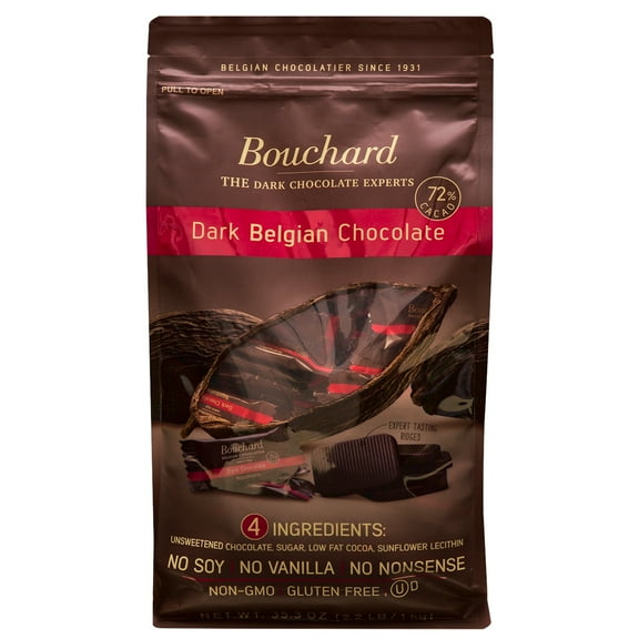 Bouchard Belgian Dark Chocolate 72% Cacao, Individually Wrapped Napolitains, 35.3 OZ Bag