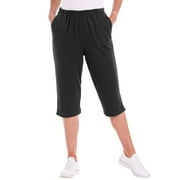 CATALOG CLASSICS Womens Capri Pants with Pockets Elastic Waist Pants for Women - Black, Medium