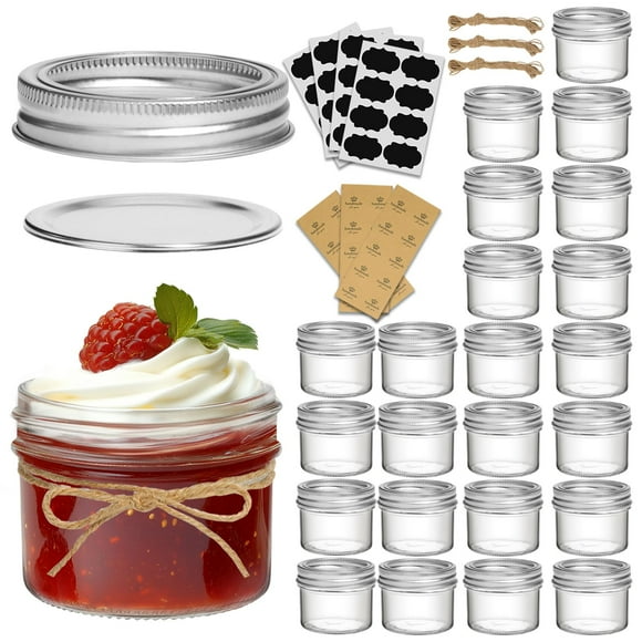 Frasco de vidrio Mason Jars ComSaf, pequeño, 120 ml, 24 unidades, con tapas