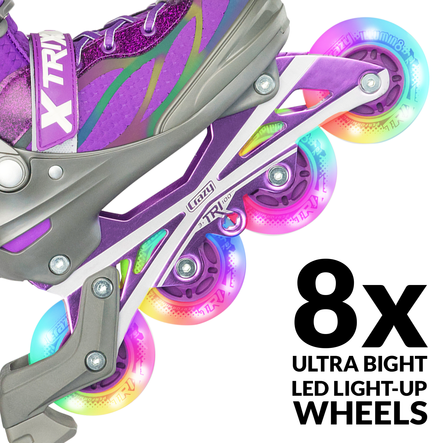Crazy Skates Trix Size Adjustable Inline Skates with Light Up Wheels - Available with 3 or 4 wheels