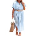 thumbnail image 2 of PENGXIANG Robe de Plage Décontractée pour Femmes Couleur Unie Manches Courtes Boutonnée Col Rabattu Ample, 2 of 8