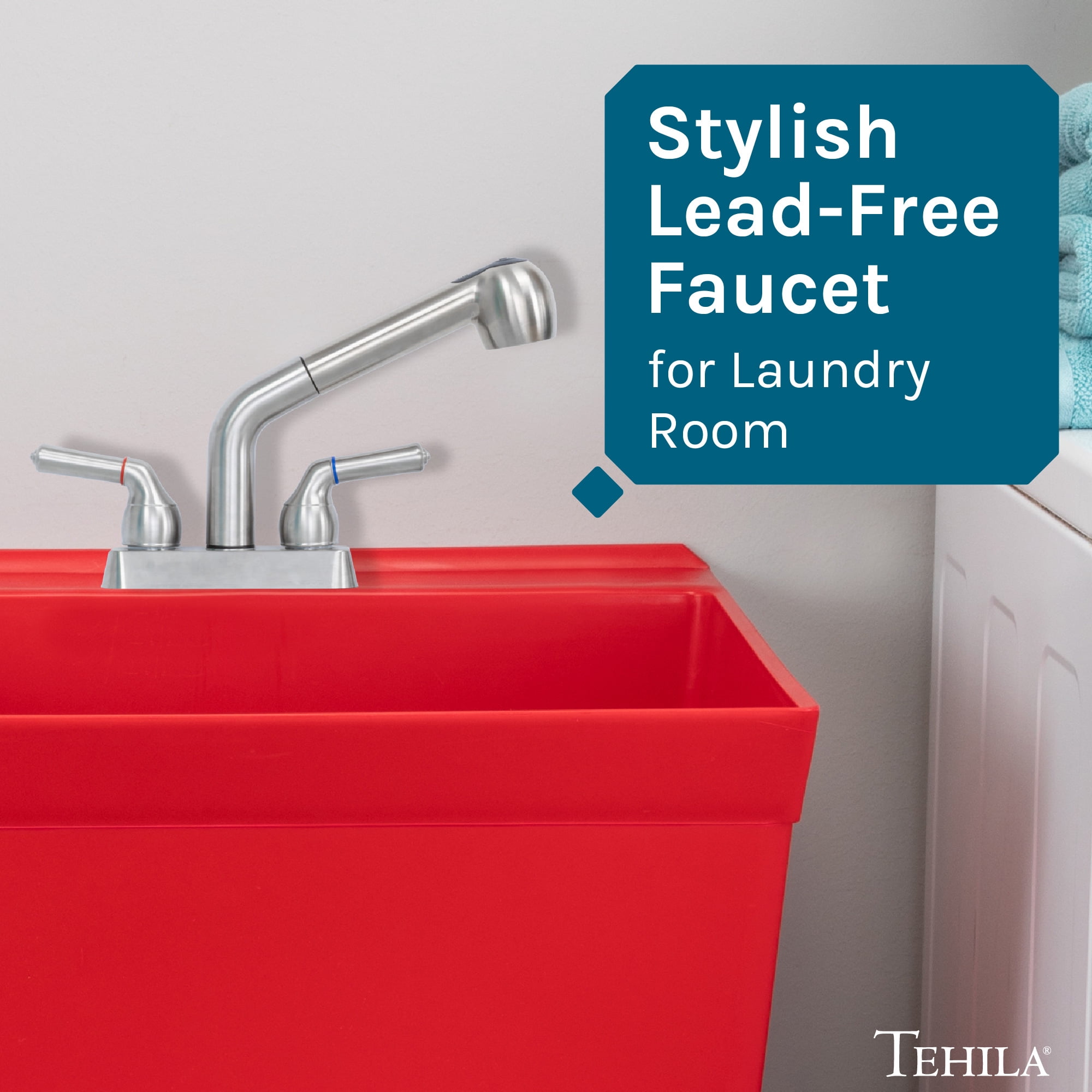Dual-Handle Pull-Out Faucet Stainless Finish for Laundry Sink