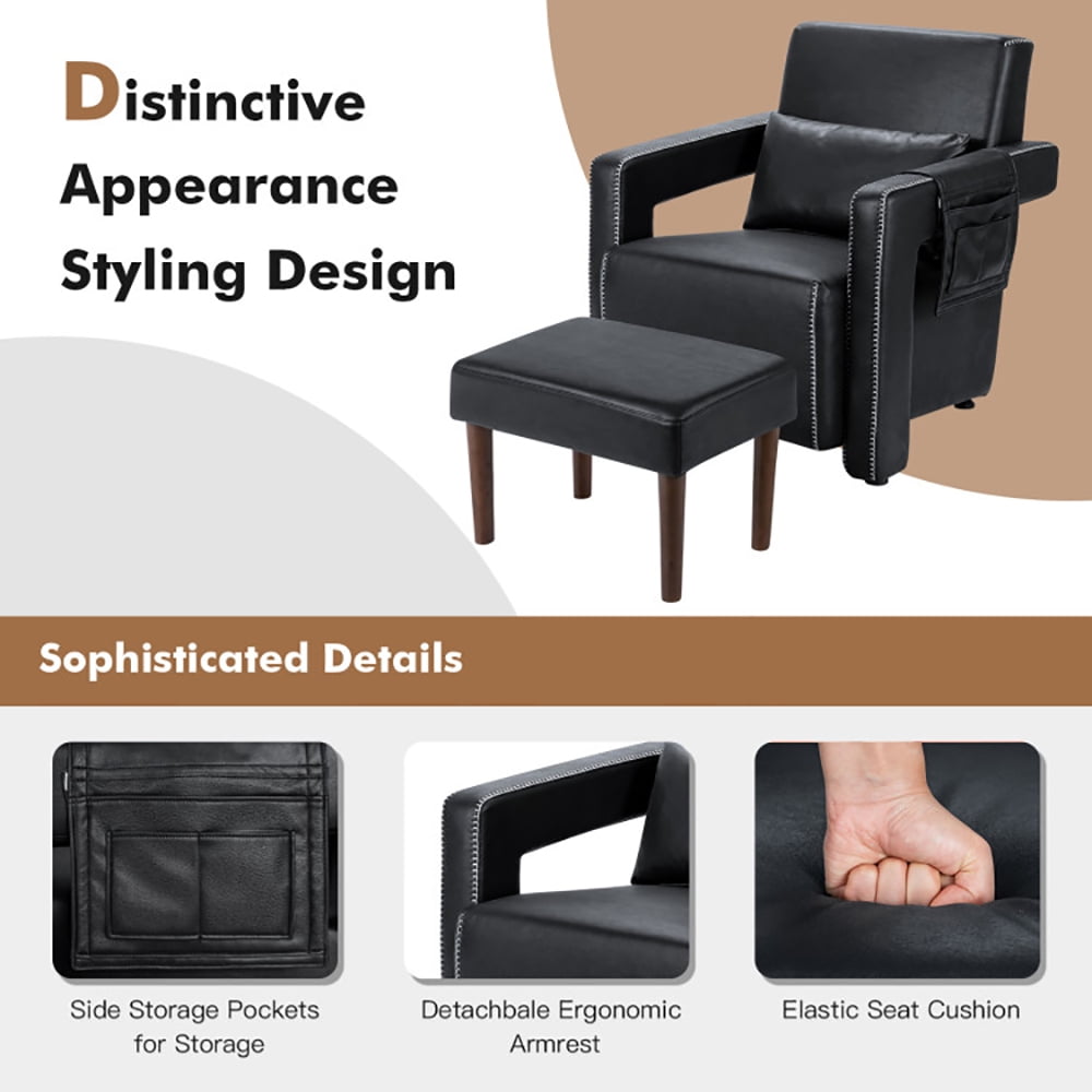 Finihen Accent Single Sofa Chair with Ottoman, Modern Berber Fleece Single Sofa Chair with Ottoman and Waist Pillow, for Living Room, Bedroom, Black Finihen Accent Single Sofa Chair with Ottoman, Modern Berber Fleece Single Sofa Chair with Ottoman and Waist Pillow, for Living Room, Bedroom, Black