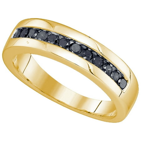 10kt Yellow Gold Mens Round Black Colored Diamond Band Wedding Anniversary Ring 1/2 Cttw