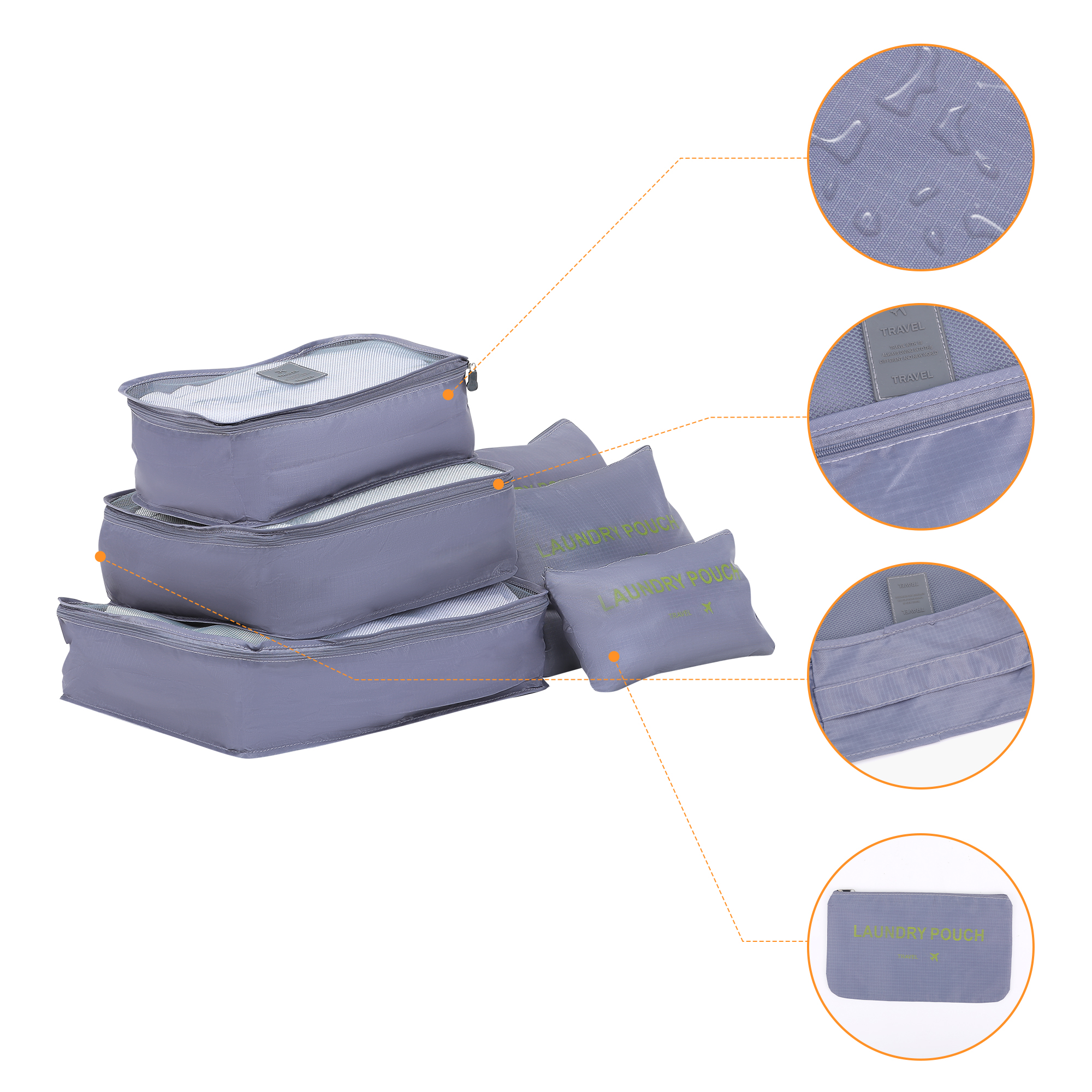 Unique Bargains 6 Set Travel Bag for Storage Closet Organizers Travel Accessories Gray