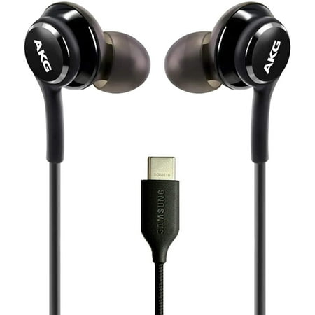Original AKG Stereo Headphones for Huawei Honor 9 Braided Cable - Designed by AKG - with Microphone (Black) USB-C Connector