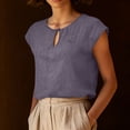 thumbnail image 4 of Women's Summer Solid Color Cotton Linen Casual V Neck Tank Tops Cap Sleeve Loose Fit Blouses Tunic Shirts Purple, 4 of 8